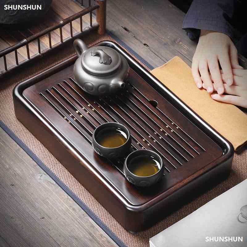 茶盤 家庭用 花梨木 無垢材 長方形 排水機能 実木 功夫茶具 高級感 トレイ 茶台 硬木 天然木 木製 茶セ..