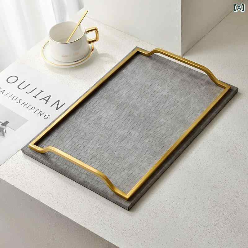Rakuten - トレイ 収納 高級感 中国風 皮革 金属 インテリア 飾り物 茶几用 ティーカップ 水杯置き モデルルーム ソフトデコレーション ディスプレイ 卓上雑貨 モダンスタイル ラグジュアリー アクセサリー ホームデコ