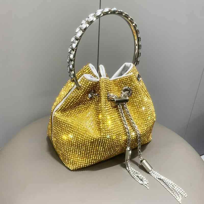 Rakuten - レディース バケツバッグ ジルコニア 装飾 丸ハンドル ハンドバッグ チェーン ショルダー 斜めがけ 小型 鞄 女性用 日常使い 軽量 デザイン