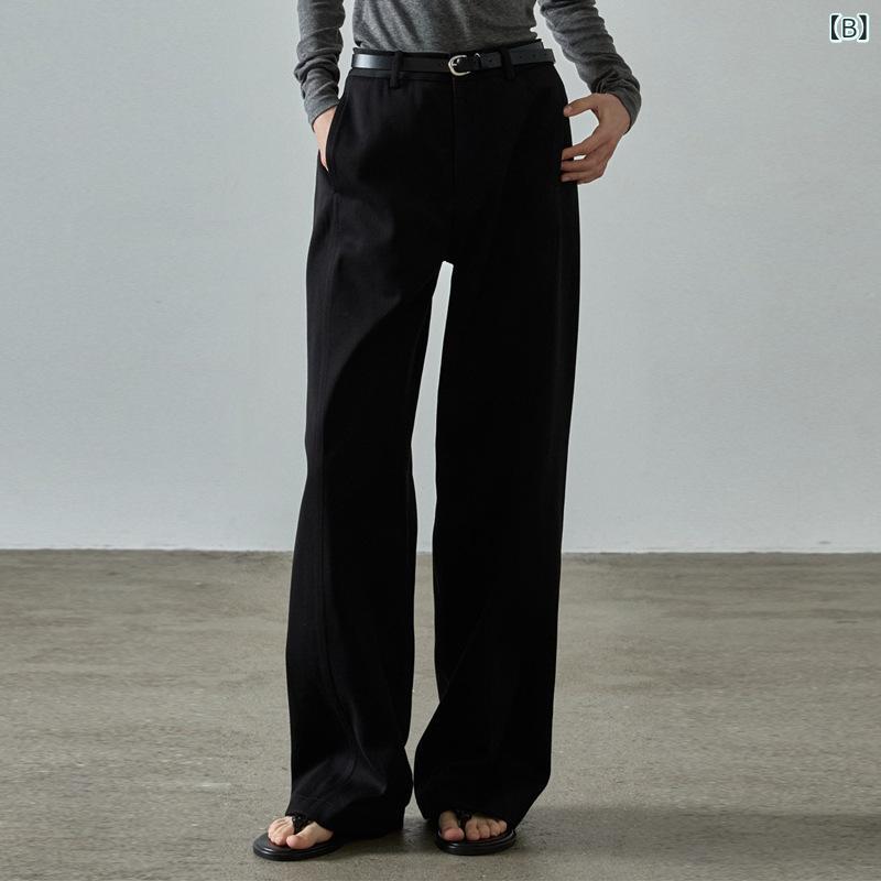 秋冬 レディース ハイウエスト ワイドパンツ ロングパンツ スリム ストレートパンツ カジュアル コーディネート 百搭 显瘦 休闲裤