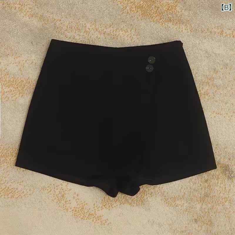 秋冬 レディース スカートパンツ ダークグレー ハイウエスト ウール混 スリム 脚長効果 小柄対応 外穿 ショート丈 暖か素材 スタイリッシュ コーデ 日常使い 着回し ボトムス ファッション トレンド アイテム 女性向け 秋物 冬物 グレー系 膝上丈