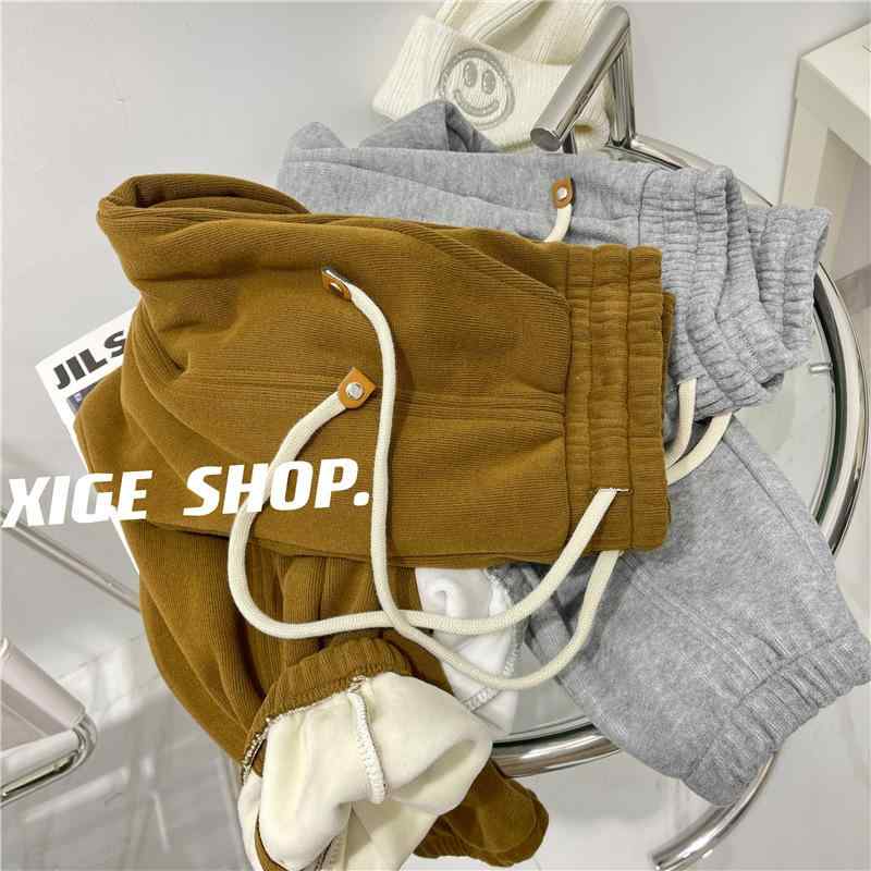 スウェットパンツ レディース グレー 厚手 裏起毛 ハーレム ハイウエスト ドローコード デザイン カジュアル ミックススタイル スリム効果 秋冬