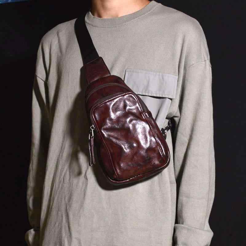 メンズ 本革 斜めがけバッグ 胸ポーチ 腰ポーチ レトロ シンプル カジュアル 携帯収納 日常使い コーディネート 牛革 トップグレーン