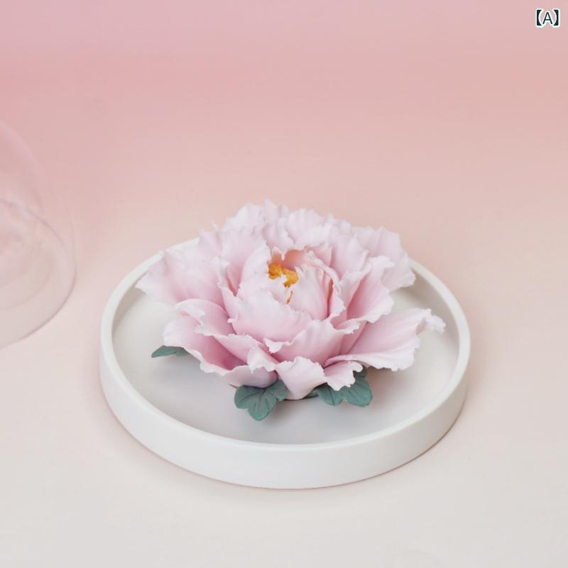 陶器花 牡丹 無火香薫 手作り デスクトップ置物 車載インテリア ホーム装飾 リビング 書斎 香立て フレグランスディフューザー 陶芸工芸品 室内アロマ 車内芳香剤 花瓶風 置物デコ 日常使い 癒しアイテム 自然素材 細工細密 空間演出 卓上オーナメント