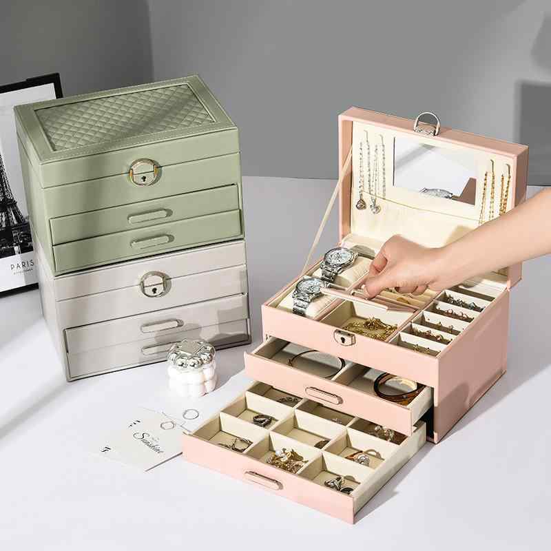 ジュエリー収納ボックス レディース 3層 フリップカバー 鍵付き 大容量 アクセサリーケース 指輪 ネッ..