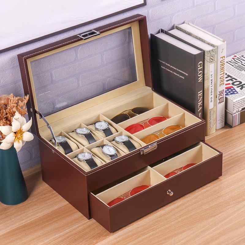 ・素材: 中密度繊維板+革+ベルベット・用途: ジュエリー収納・サイズ: 33.5×19×15cm・色: 白,黒,茶色