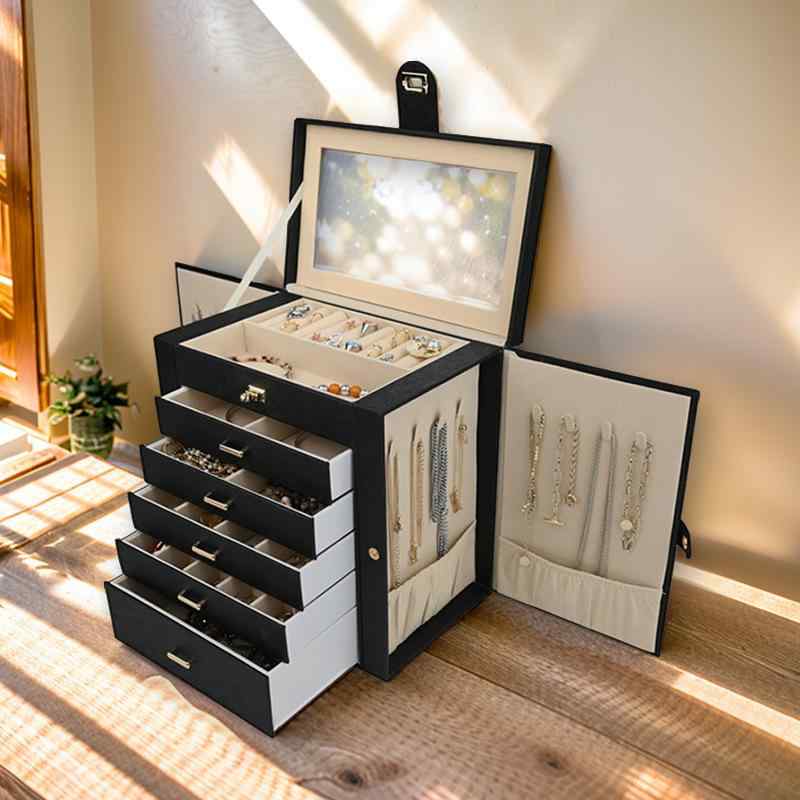 ジュエリーケース レディース 多層 大容量 皮革 ネックレス イヤリング 指輪 ブレスレット 収納ボックス アクセサリー 整理 コンパクト 耐久性