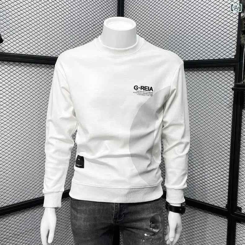 秋冬 メンズ パーカー 刺繍 デザイン スリムフィット トレンド プルオーバー ラウンドネック ベーシック レイヤード トップス コーディネート 日常使い スタイリッシュ アウター ベースレイヤー