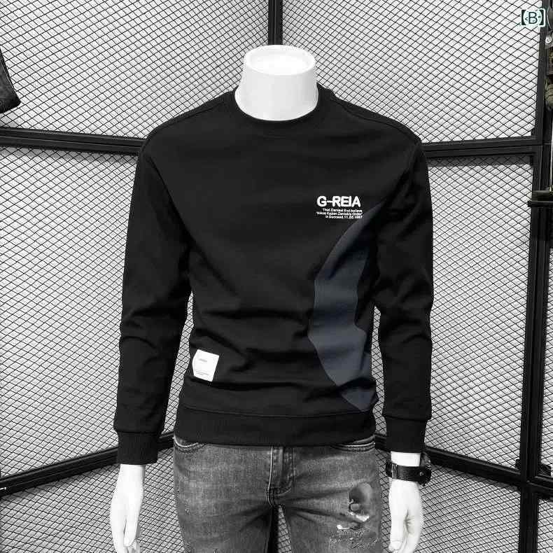 秋冬 メンズ パーカー 刺繍 デザイン スリムフィット トレンド プルオーバー ラウンドネック ベーシック レイヤード トップス コーディネート 日常使い スタイリッシュ アウター ベースレイヤー