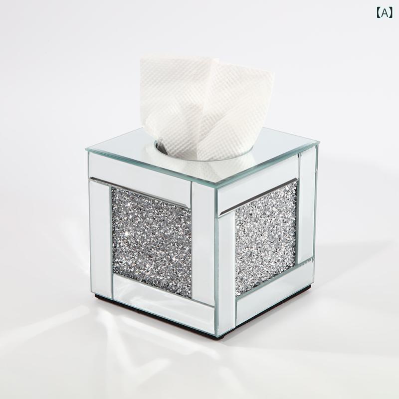 ティッシュボックス リビング 高級感 クリスタル ミラー ジルコニア 装飾 インテリア 桌面 茶几用 クリエイティブ 紙巾入れ [2]