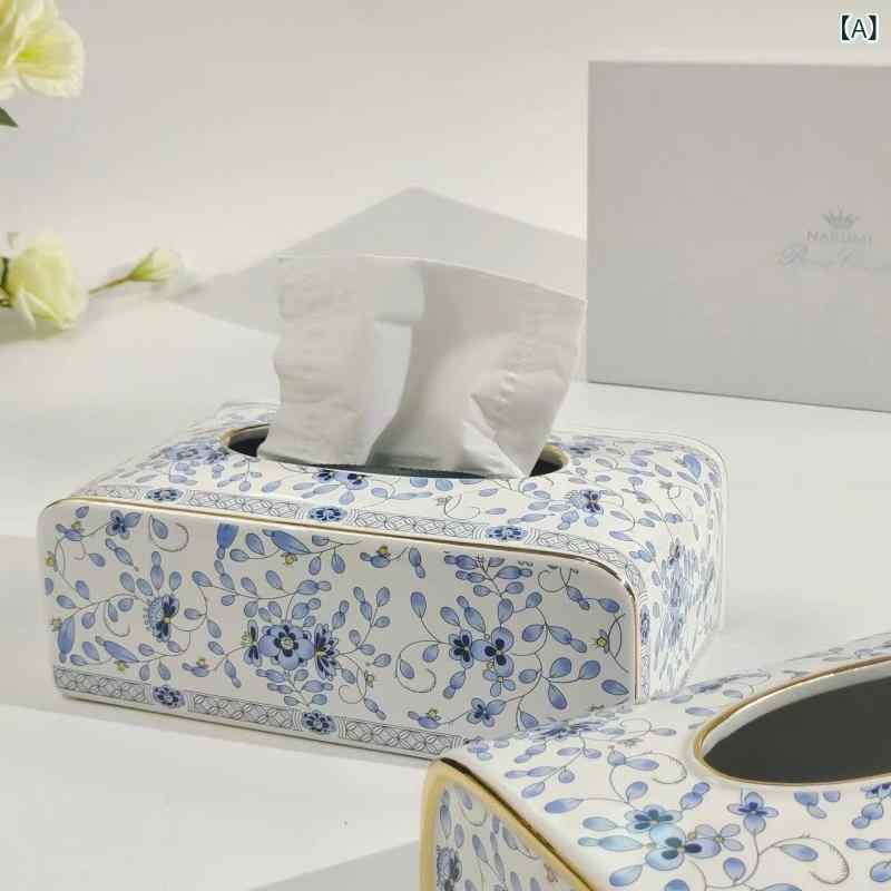ティッシュボックス 家庭用 欧風セラミック レトロ青花柄 ナプキンカバー リビングルーム ティーテーブ..