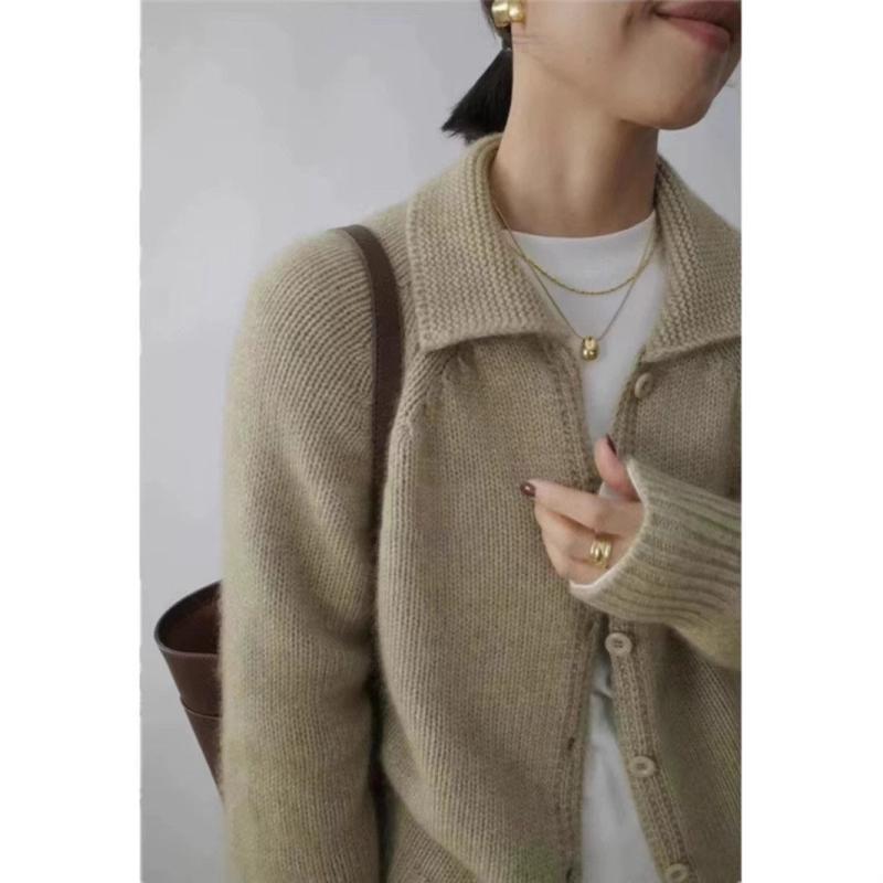 カーディガン レディース 秋冬 ニット ウール カシミア 厚手 フレンチスタイル スタンドカラー シングルブレスト スリムフィット 外套