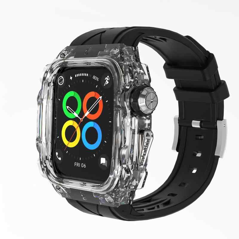 Apple Watch バンド 男女兼用 44 45mm対応 ツートンカラー 液体シリコン 柔軟素材 一体型ストラップ シリコンゴム 腕時計アクセサリー 日常使い スポーツ対応 防水加工 快適フィット 軽量設計 カラーバリエーション