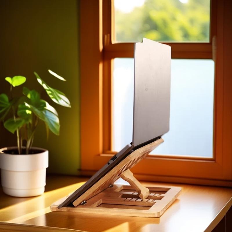 PCスタンド 折りたたみ式 実木製 松木 タブレット対応 散熱 ポータブル 立式 デスクトップ用 木製ラッ..