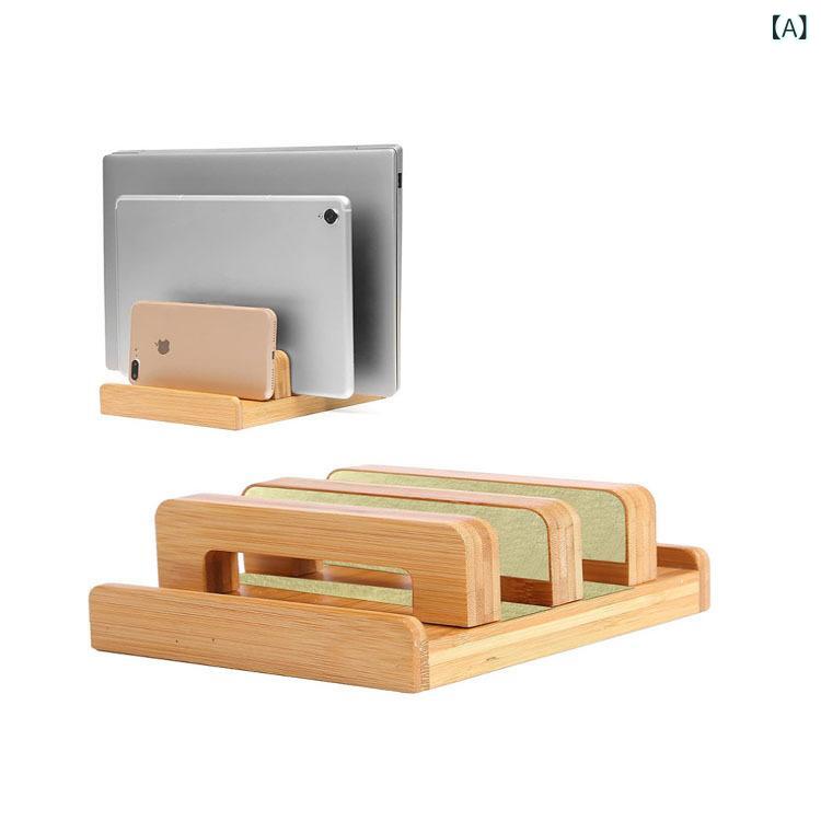 デスクスタンド ノートPCスタンド スマホホルダー タブレットスタンド 多機能収納 竹木製 軽量 省スペ..