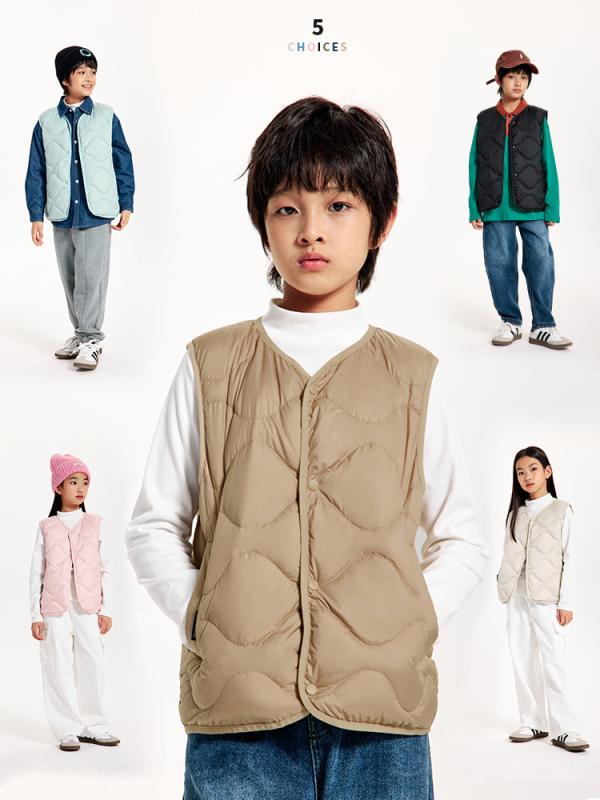 秋冬 ユニセックス キッズ ダウンベスト 男女兼用 軽量 薄手 90パーセント ホワイトダックダウン カジ..