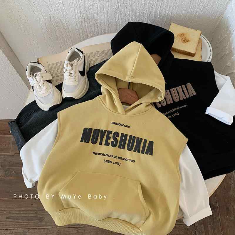 パーカー 男の子 キッズ 秋冬 無袖 フード付き 韓国風 カジュアル トップス 日常着 学校着 遊び着 子供服 ベビー服 スタイリッシュ ファッション アイテム 吸湿速乾 アウトドア