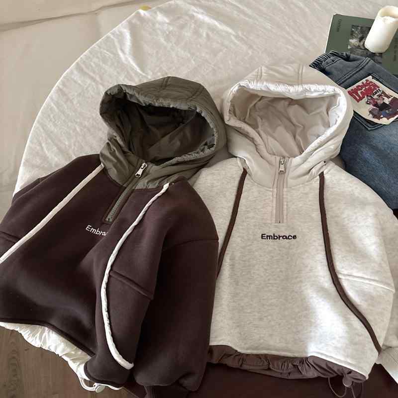 キッズ 男の子 パーカー フード付き 秋冬 暖か フリース 裏地 一体型 トップス 子供服 スウェット 長袖 上衣 冬装