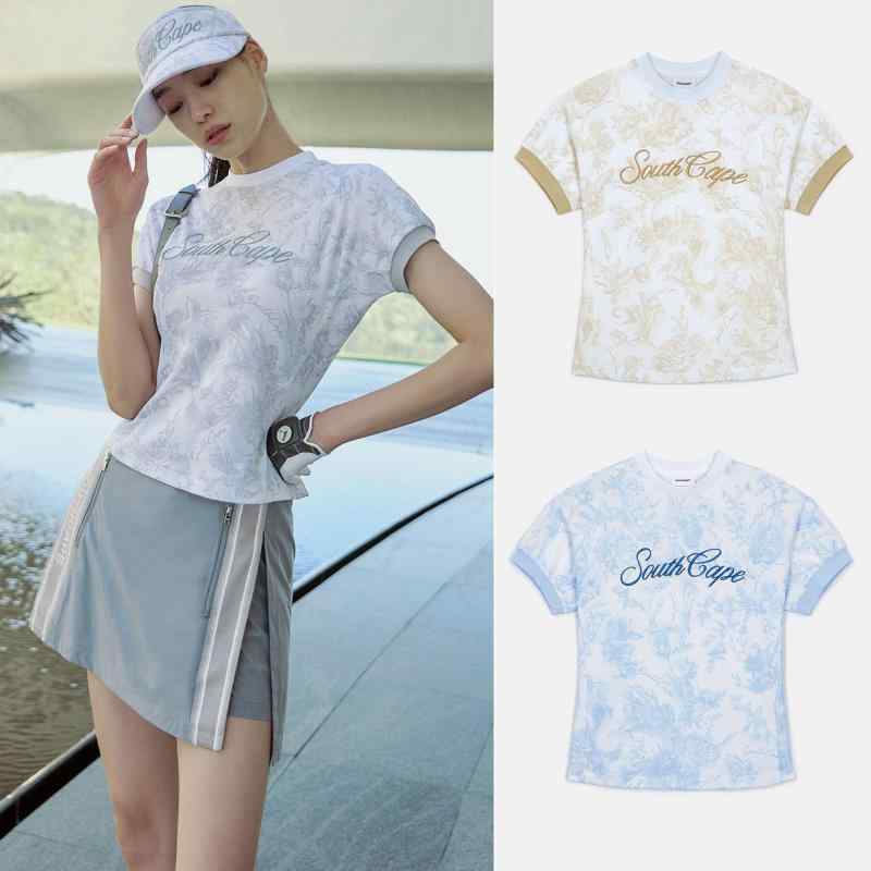 春夏 レディース ゴルフ Tシャツ クルーネック プリント柄 半袖 速乾 透気 カジュアル アウトドア コーディネート自在 軽量 吸湿 快適 スポーツウェア 多用途 日常使い 機能性 デザイン 人気スタイル ゴルフウェア レジャー アクティブ