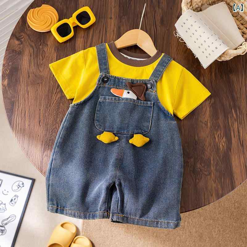 くらしのセロネのキッズ 男の子 春夏 背広パンツ セット 短袖 トップス デニム ショーツ 卡通柄 おしゃれ 軽量 吸湿速乾 綿素材 ブルー系 グレー｜アングル2