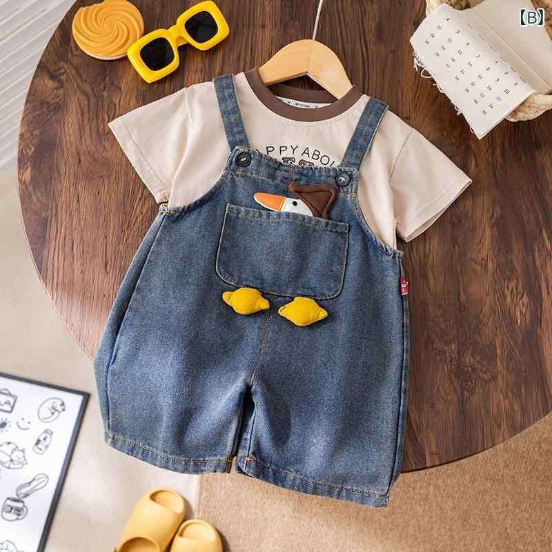 くらしのセロネのキッズ 男の子 春夏 背広パンツ セット 短袖 トップス デニム ショーツ 卡通柄 おしゃれ 軽量 吸湿速乾 綿素材 ブルー系 グレー｜アングル3