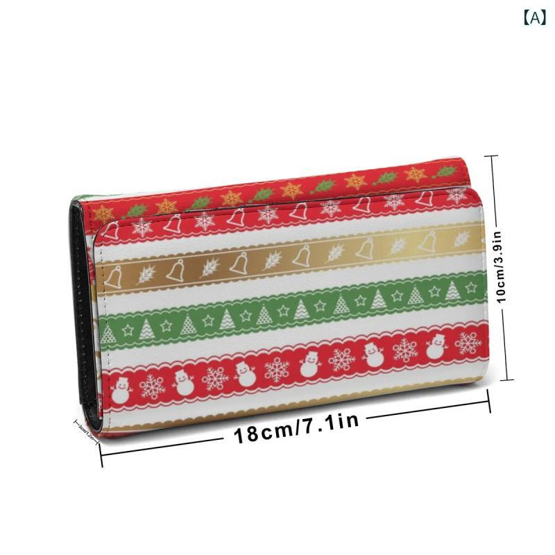 財布 レディース クリスマス柄 折りたたみ 革製 手持ちバッグ プリント柄 カードケース コンパクト 日常使い 女性向け 小銭入れ 多機能 2