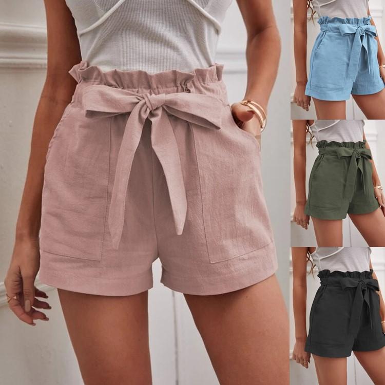 レディース ショートパンツ ハーフパンツ ハイウエスト ワイド 綿麻 コットンリネン ゆったり 無地 ポケット付き 大きいサイズ カジュアル 体型カバー 着痩せ 涼しい 蒸れにくい 通気性 ボトムス 春 夏