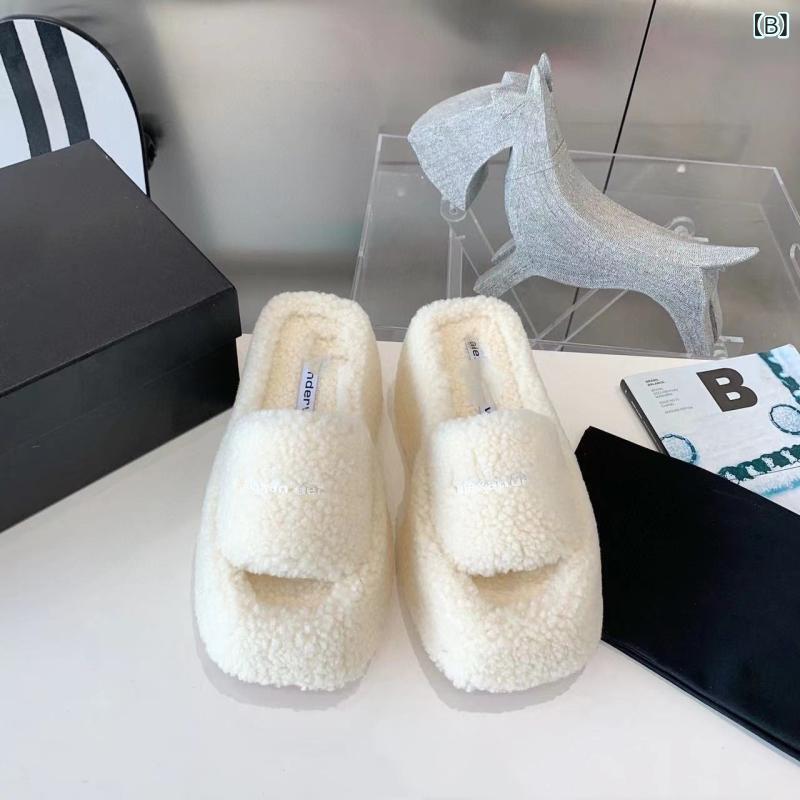 秋冬 レディース 厚底 ウェッジソール サンダル ラムウール ふわふわ キャンディカラー 外出用 増高 吸湿速乾 軽量