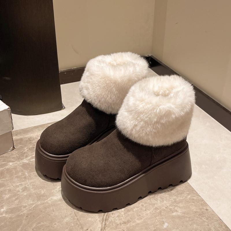 レディース ブーツ スノー 厚底 プラットフォーム 高ヒール アンクル スエード ボア ラペル 2way ファ..