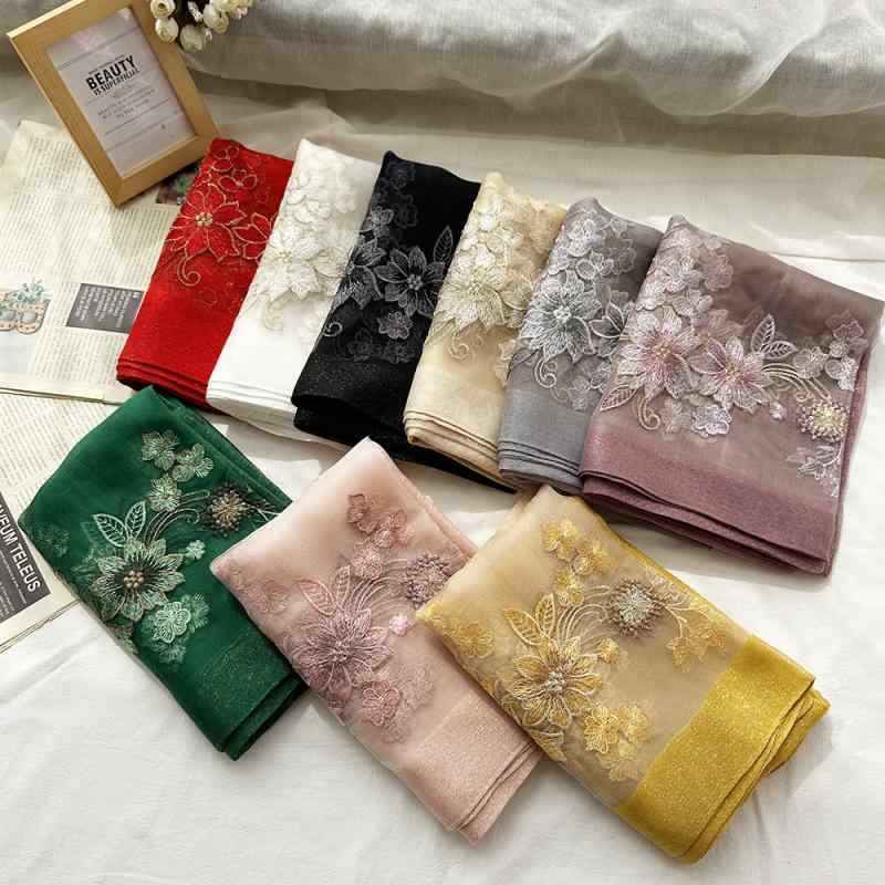 レディース ストール スカーフ マフラー ショール シルク ウール 刺繍 ロング丈 大判 上品 高見え プレゼント ギフト 贈り物 旅行 冷房対策 きれいめ 華やか フォーマル 春夏 秋冬