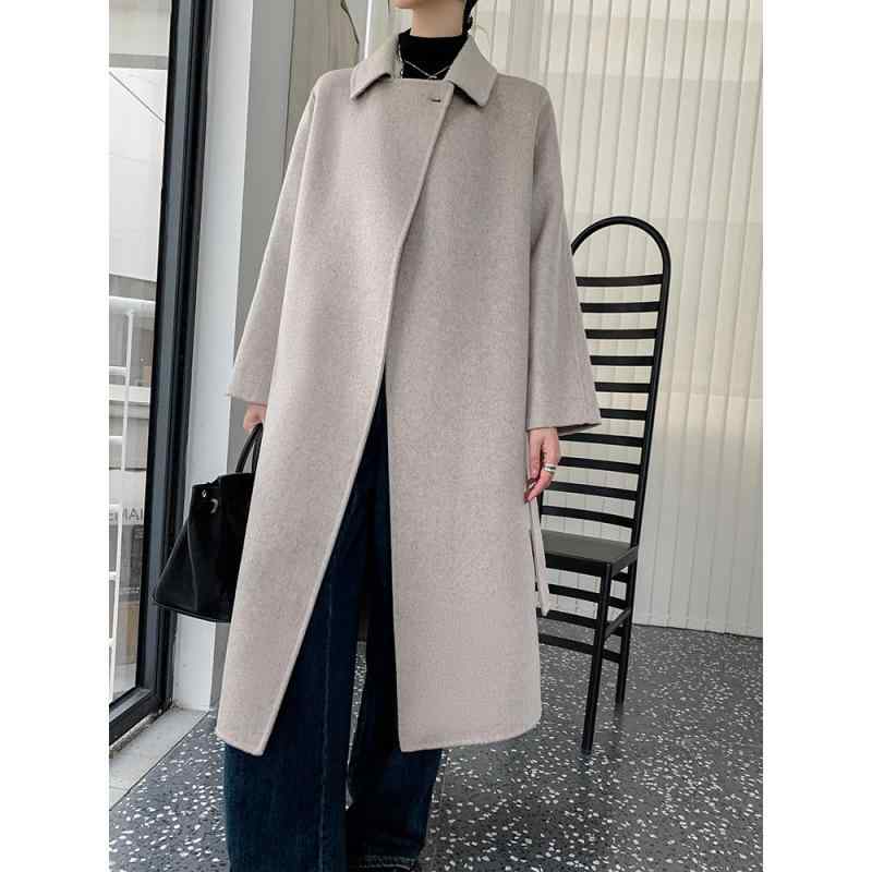 乐天商城 - 秋冬 レディース コート ゆったり 中長丈 カシミヤ ウール スタンドカラー 暖か アウター 通勤 日常 軽量 吸湿速乾