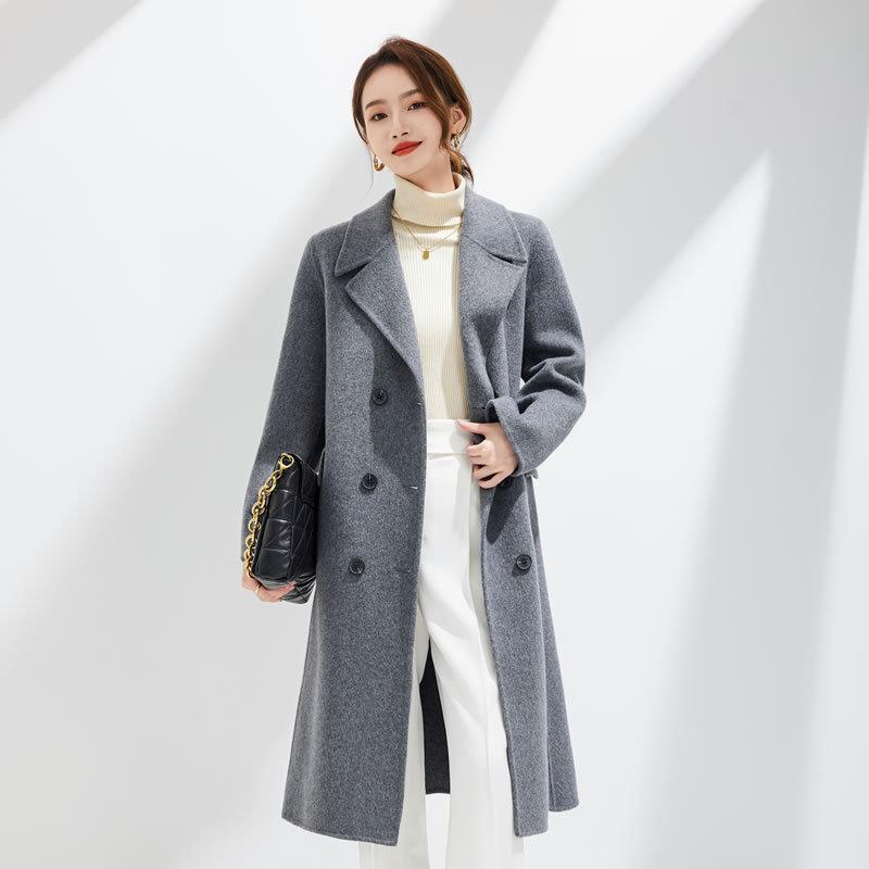 乐天商城 - コート レディース 秋冬 高級感 ダブルブレスト 中長丈 スーツカラー 100%羊毛 ダブルフェイスウール 羊绒混