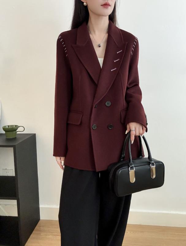 コートレディース秋冬羊毛ダブルフェ...