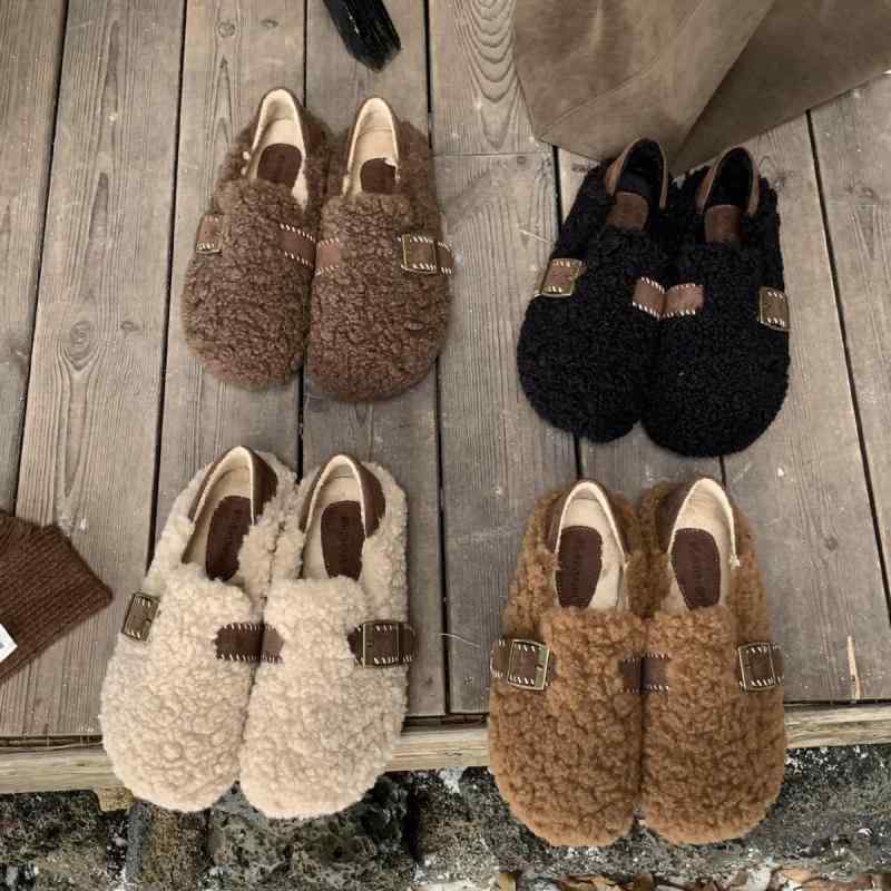 秋冬 ムートンブーツ レディース 森ガール レトロ フラット スリッポン ファー 起毛加工 保暖 コットン..