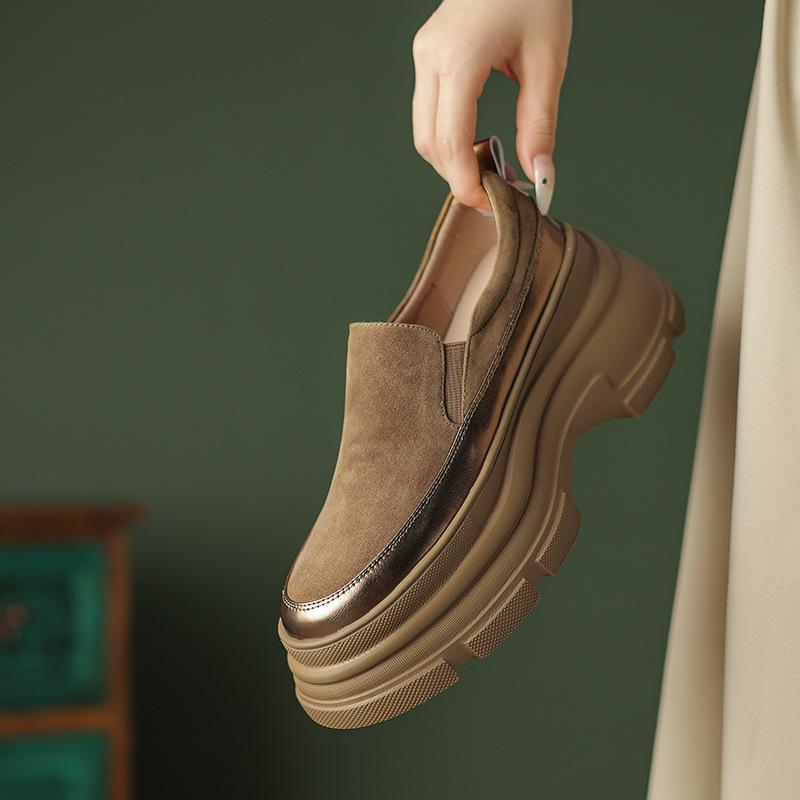 厚底ローファーシューズ レディース 羊革素材 レトロ 春秋コレクション スリッポンタイプ カジュアルス..