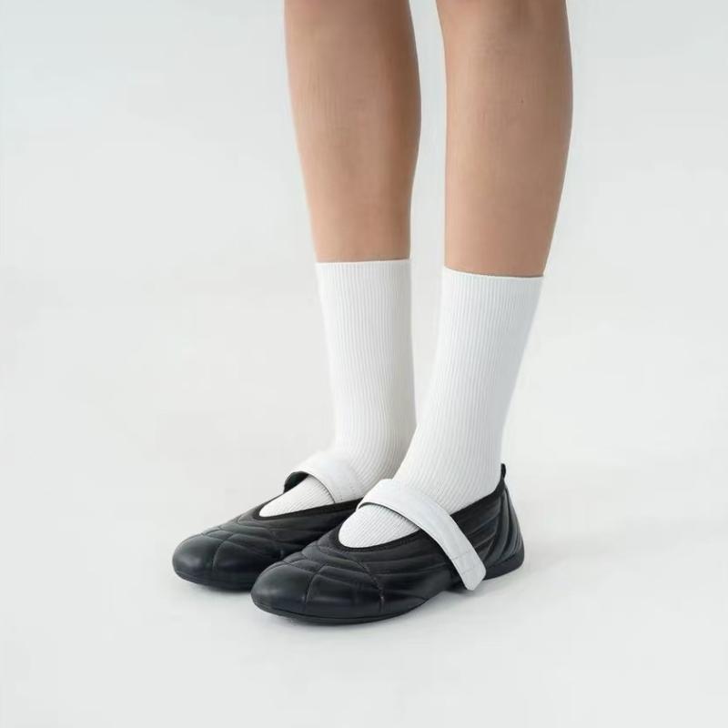 レディース メアリージェーン バレエシューズ フラット ゴールド 羊革 マジックテープ ローカット ラウンドトゥ 春秋