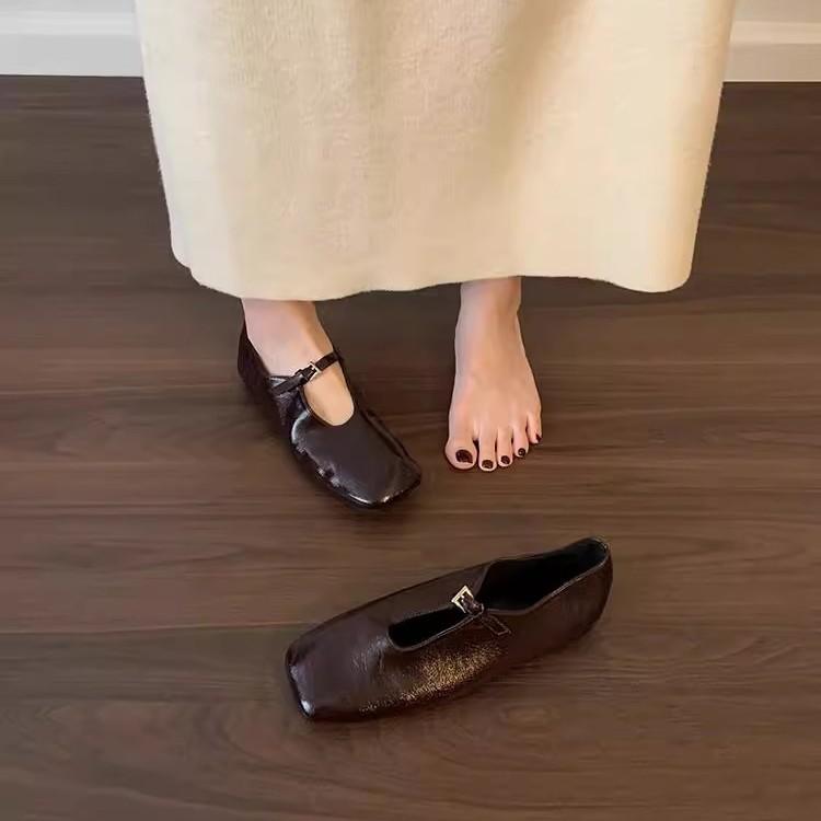 レディース メアリージェーンシューズ グラニーシューズ フラットシューズ スクエアトゥ ボックストゥ 平底 本革 羊革 レトロ 快適 春夏 カジュアル 通勤 通学 デイリー