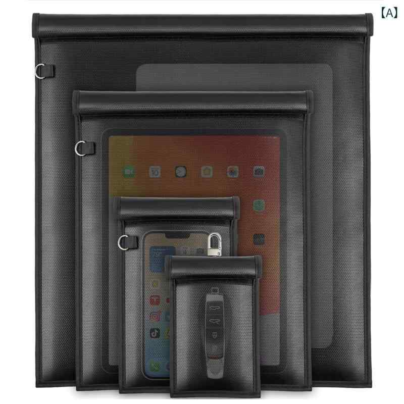 バッグ RFIDブロック 防水 防火 信号遮蔽 車キー ファイル 保護 4点セット ユニセックス ポーチ ケース 書類 グッズ