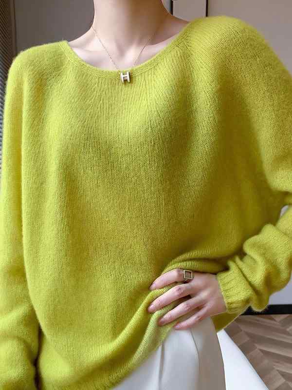 レディース ニットセーター 薄手 ゆったり ラウンドネック シームレス 柔らか リラ...
