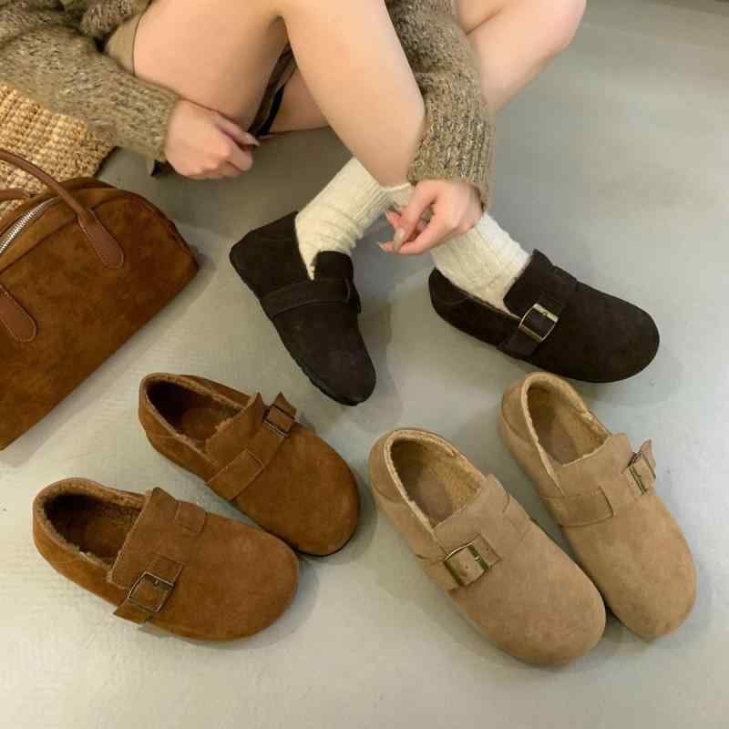クロッグシューズ レディース 秋冬 本革 暖か 羊毛 フリース ライニング レトロ フレンチスタイル かわいい デザイン 軽量 室内履き 通勤 吸湿速乾 コットン混