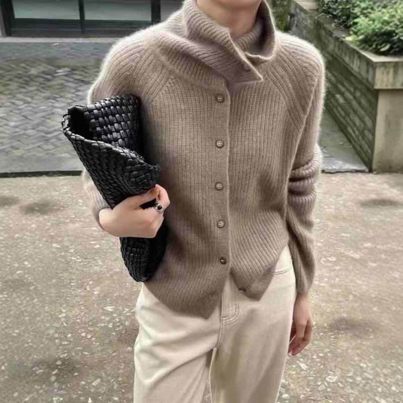 カーディガン レディース ゆったり 厚手 羊毛 カシミア ニット 秋冬 スタンドカラー ハイネック 外套 リラックススタイル 針織上衣