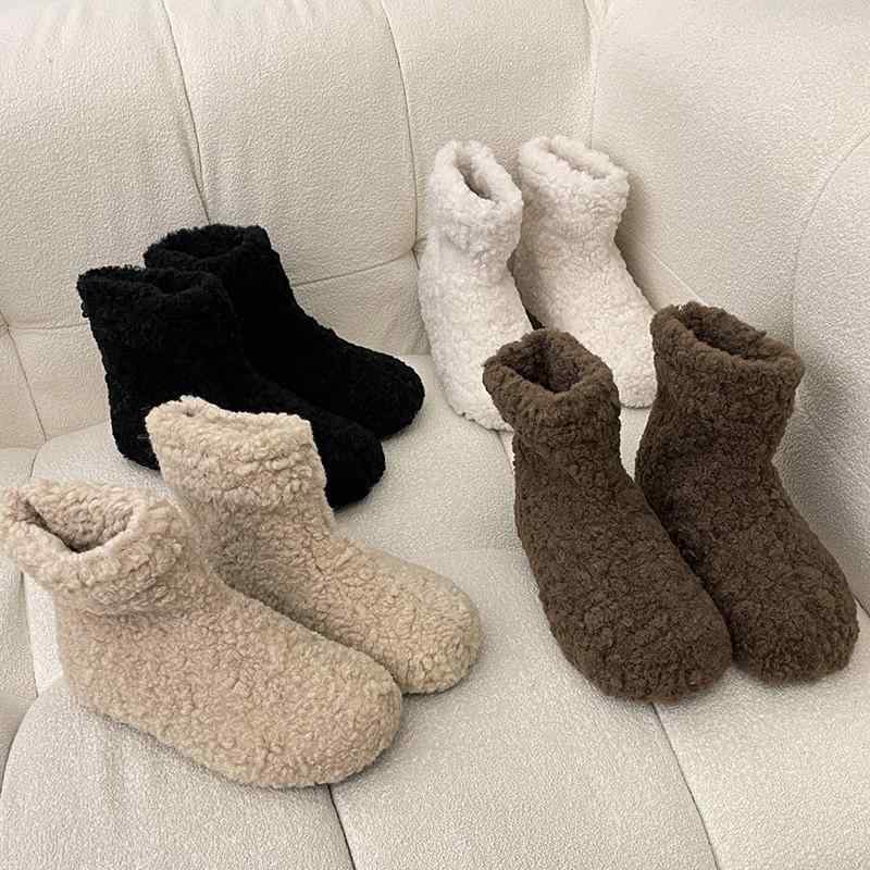 秋冬 レディース かわいい 羊羔毛 ラムファー モコモコ ファー ふわふわ ショートブーツ アンクルブーツ スノーブーツ 暖か 起毛 保暖 ..