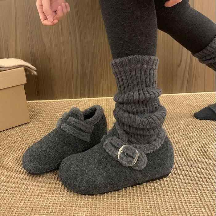 ブーツ レディース 秋冬 レトロ 羊毛 ふわふわ 暖か ラウンドトゥ フラット イージーオン 快適 カジュアル 合わせやすい 日常使い 軽量..