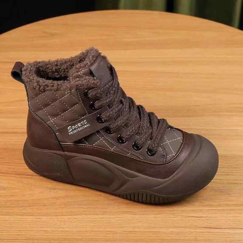 レディース アンクルブーツ 大きめサイズ 幅広 ハイカット カジュアルシューズ 保暖タイプ 厚手ラムウ..