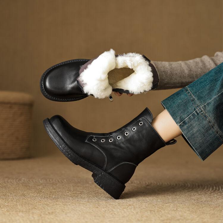 スノーブーツ 男女兼用 厚底 ショートブーツ 羊毛起毛 牛革素材 秋冬 暖か 防寒 雪道 日常 上質 柔軟 ..