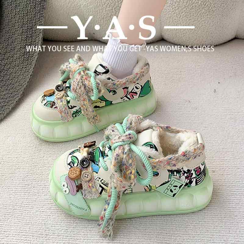 パンシューズ レディース 秋冬 厚底 グラフィティ柄 羊毛フリース 綿素材 接触冷感 吸湿速乾 インフルエンサー