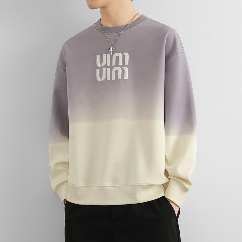 スウェットシャツ メンズ グラデーションカラーデザイン 厚手生地 クルーネック 長袖 ゆったりシルエット カジュアルスタイル ティーン..