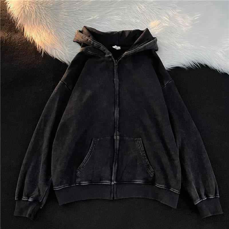 メンズ スウェット カーディガン フード付き レトロ ウォッシュド加工 春秋 カジュアル スポーツ 百搭 アウター(4.0)