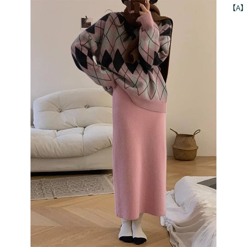 スカート レディース 秋冬 ニット ハイウエスト ストレート 小柄 カジュアル 柔らか オフホワイト 暖か 韓国風 ミディ丈 包み込む フィット