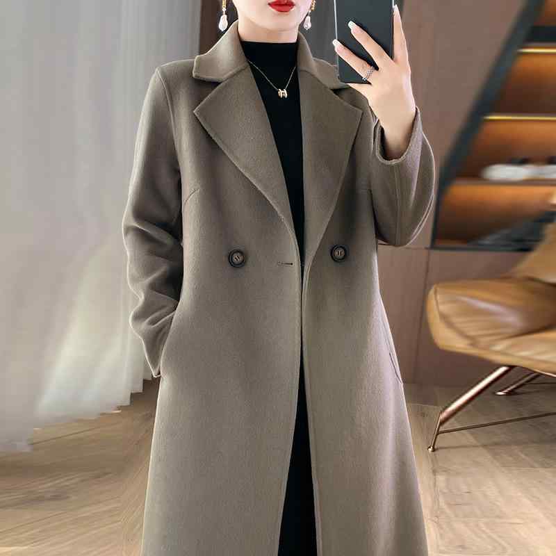 Rakuten - コート レディース 秋冬 羊毛 ダブルフェイス ウール カシミア 混 ロング丈 膝下丈 修身 デザイン スリム シルエット 痩せ見え 効果 高級感 暖か 素材 防風 防寒 アウター